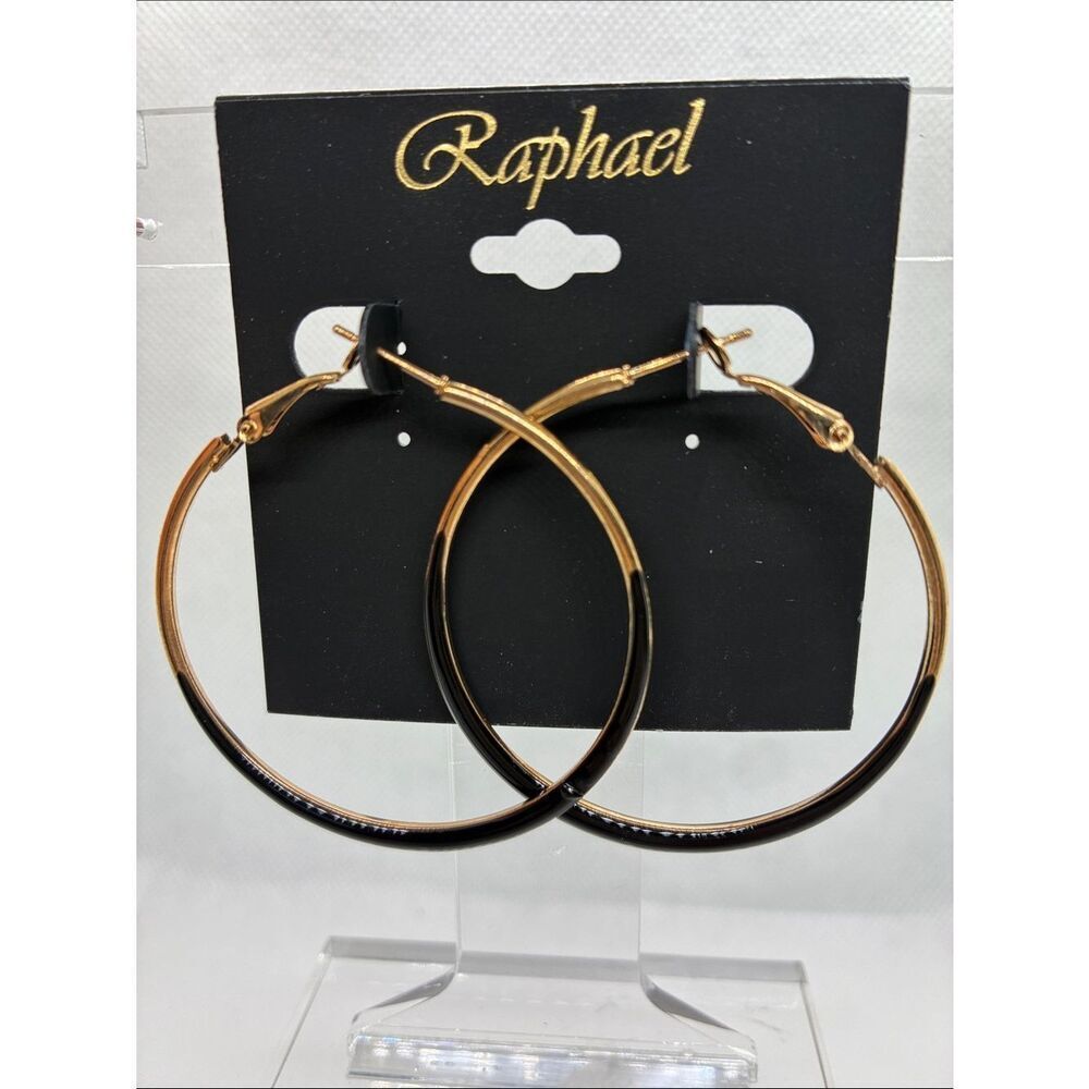 3For$20 Raphael Gold-Tone Hoop Earrings with Black Enamel